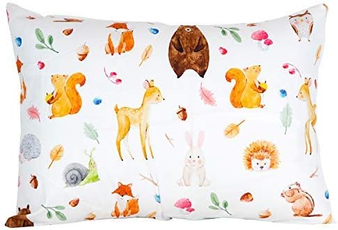 100% Cotton Toddler Pillowcase by ADDISON BELLE - Fits Both 13"x18" and 14"x19" Pillows - Soft, Durable & Breathable (Woodland Animals)