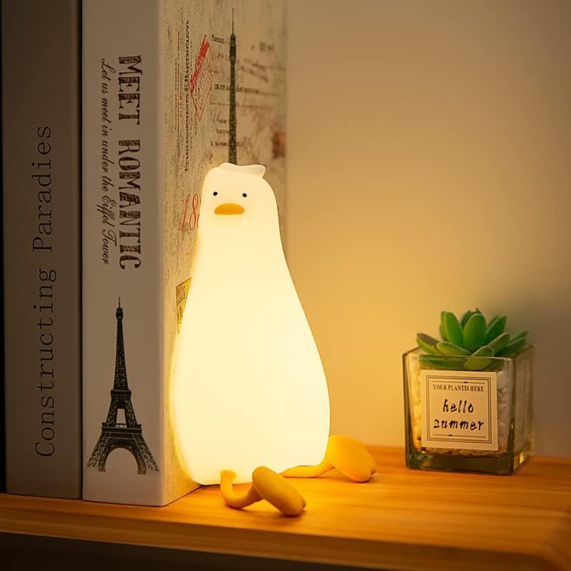 Lying Flat Duck Night Light, 3 Level Dimmable LED Nursery Nightlight,Cute Lamps Silicone Light Up Duck,Rechargeable Bedside Touch Lamp for Breastfeeding Toddler Baby Kids Decor