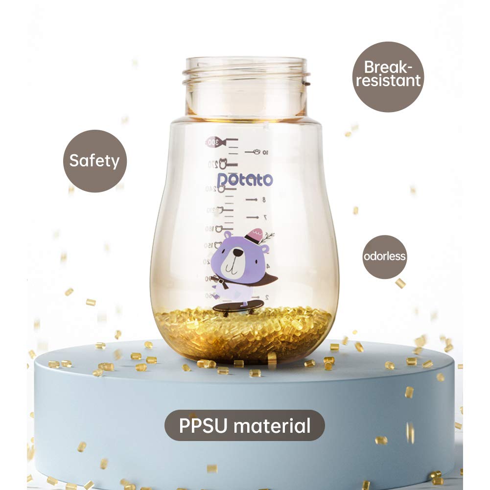 POTATO Sippy Cups For Toddlers with Straw Spill Proof, PPSU Learner Cup with Handle for Babies, Water Bottle for Baby 12 Months with 2 Type of Spout, 10 Ounce Green