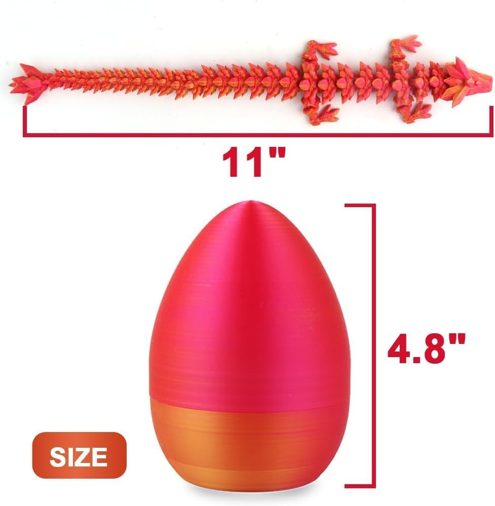 3D Printed Dragon Egg, 3D Dragon Eggs with Dragon Inside, Articulated Crystal Dragon Fidget Toy for Autism/ADHD, Home Decor Executive Desk Dragon Toys for Kids Adults (Laser Red Gold)