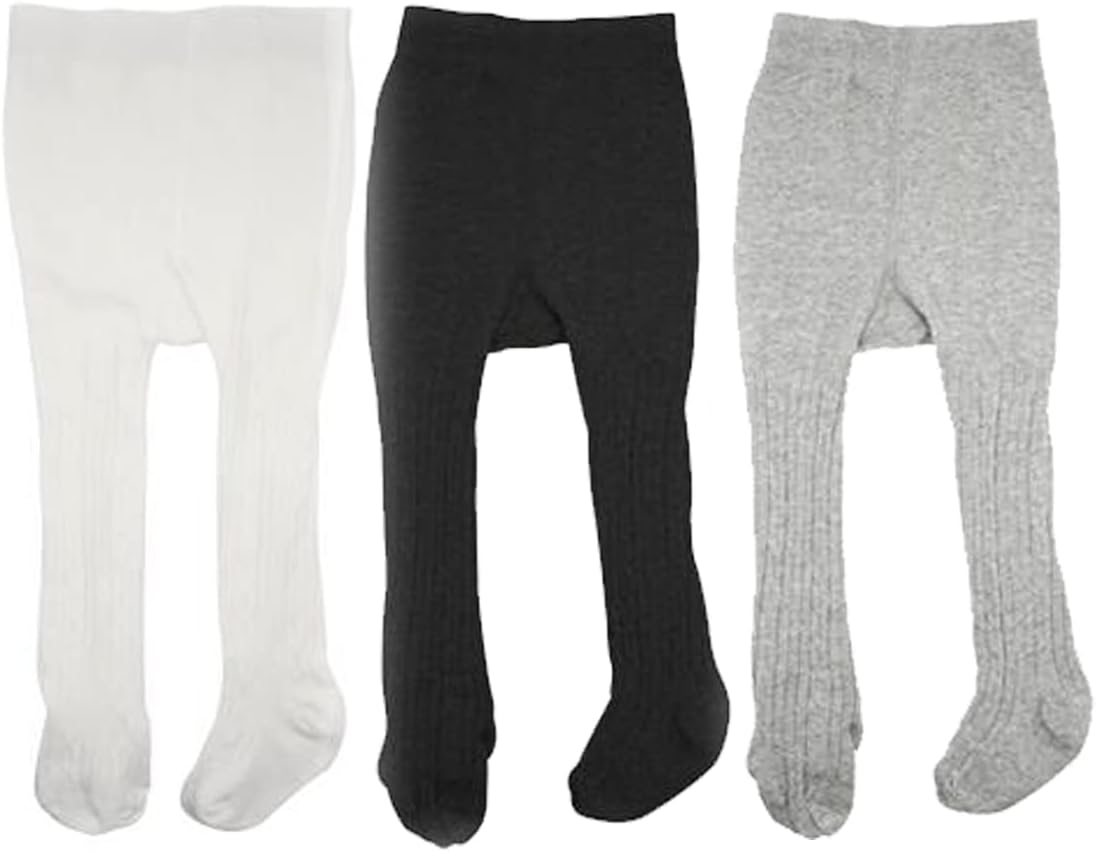 HLJgift 3 Pairs Baby Girls Boys Cotton Pants Tights Panties Stockings Leggings (4T/6T, black&white&grey)