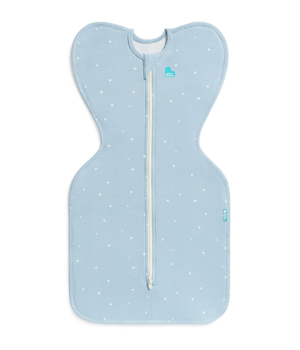 Love to Dream Swaddle Up Original, Arms Up Position, Light and Ultra Breathable Cotton - Wearable Blanket - 1.0 TOG - (20-24Β°C) Ideal for Moderate Temps (Twinkle Powder Blue, Small, 3.5β6kg)
