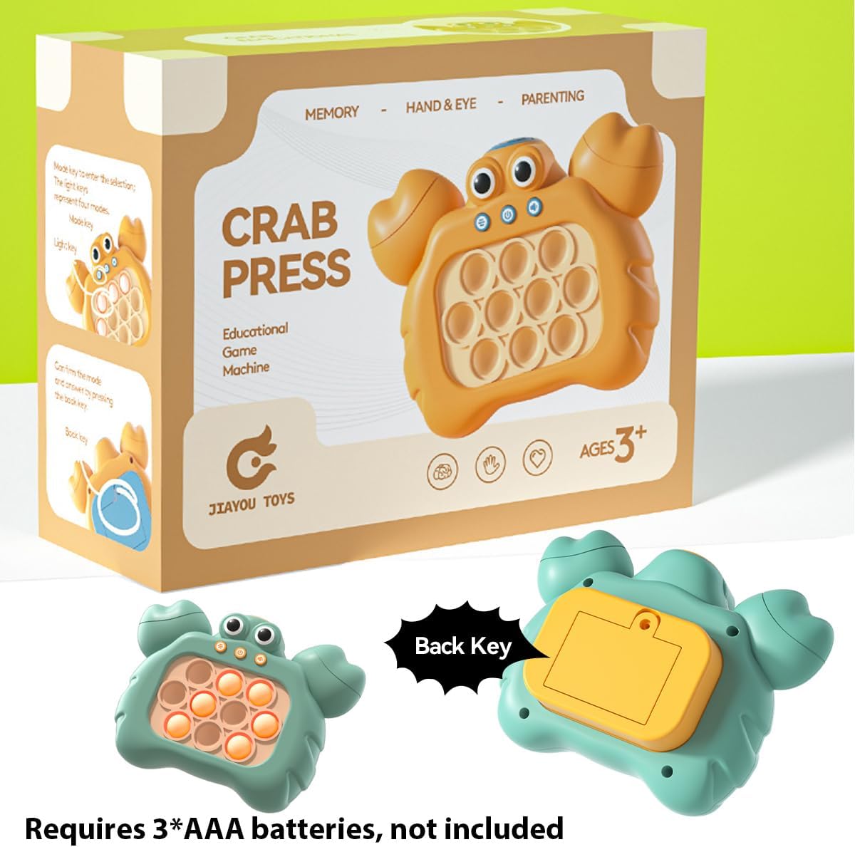 Puzzle Pop Light Up Game Fidget Travel Games /Travel Sensory Fidget Toys Popular Handheld Games for Teenagers Anti Anxiety Autism Relief Birthday Party Gift (Crab Green)