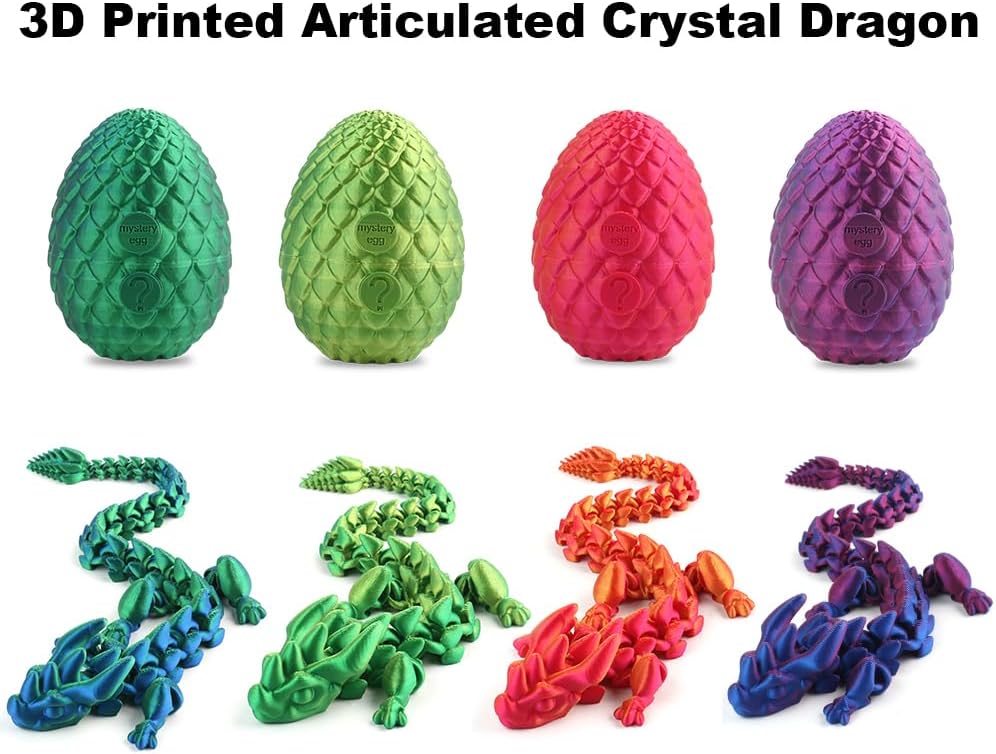 Easter Egg, 3D Printed Articulated Crystal Dragon with Egg, Flexible Joints Surprise Crystal Dragon Fidget Toy for Autism/ADHD, Home Office Decor Executive Desk Toys Gift for Kids Adults (Green)