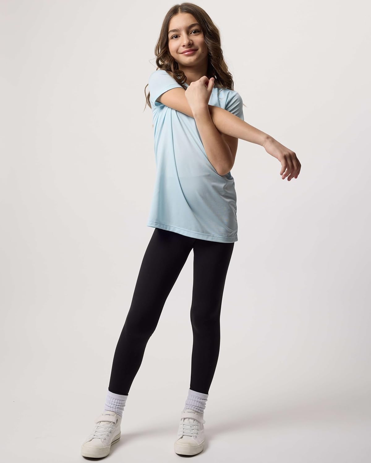 Real Essentials 5 Pack: Girls Short Sleeve Dry-Fit Crew Neck Active Athletic Performance T-Shirt