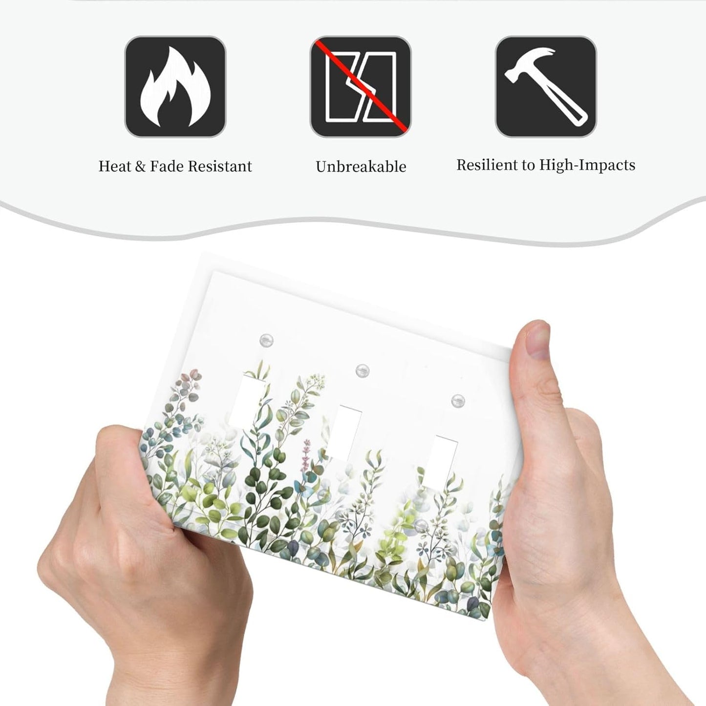 Green Eucalyptus Leaf Plant Herbs Springnature Decorative Switch Plates 3 Gang Wall Plate Triple Toggle Light Switch Cover Faceplate Electrical Wall Panels for Bed Room Living Room Decor