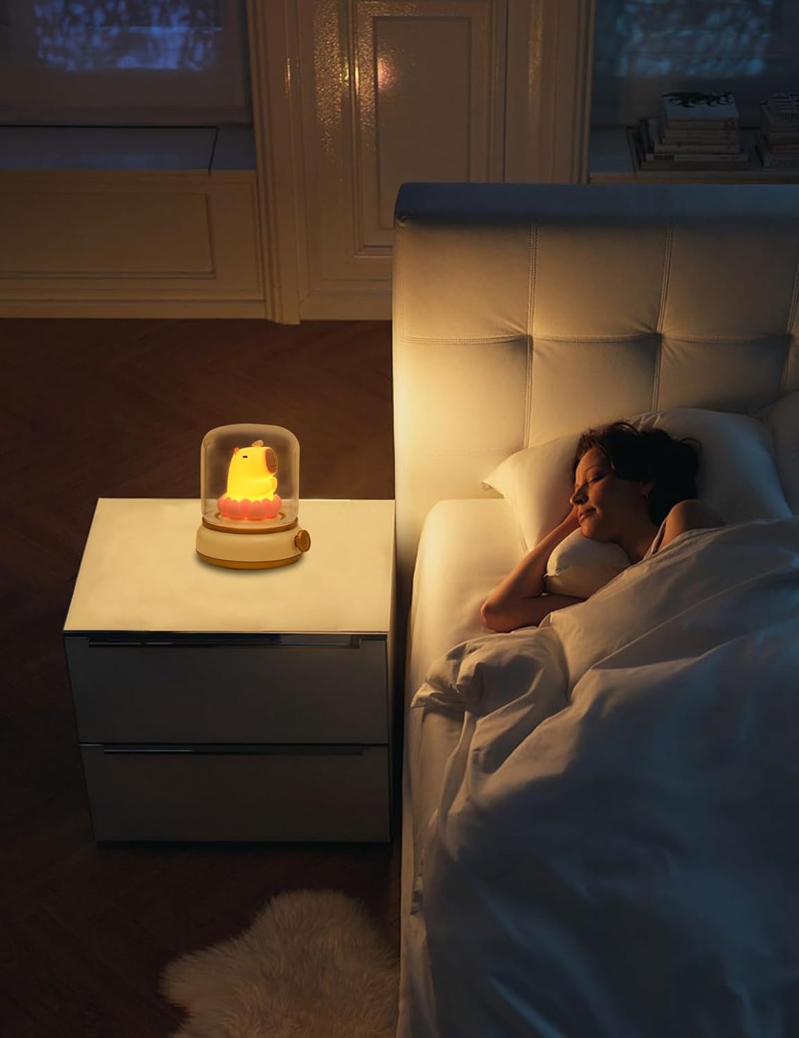 Lucky Capybara Night Light, Cute Rechargeable Lamp for Kids, Rotatable Brightness Adjustment, Lucky Capybara Gift (Yellow)