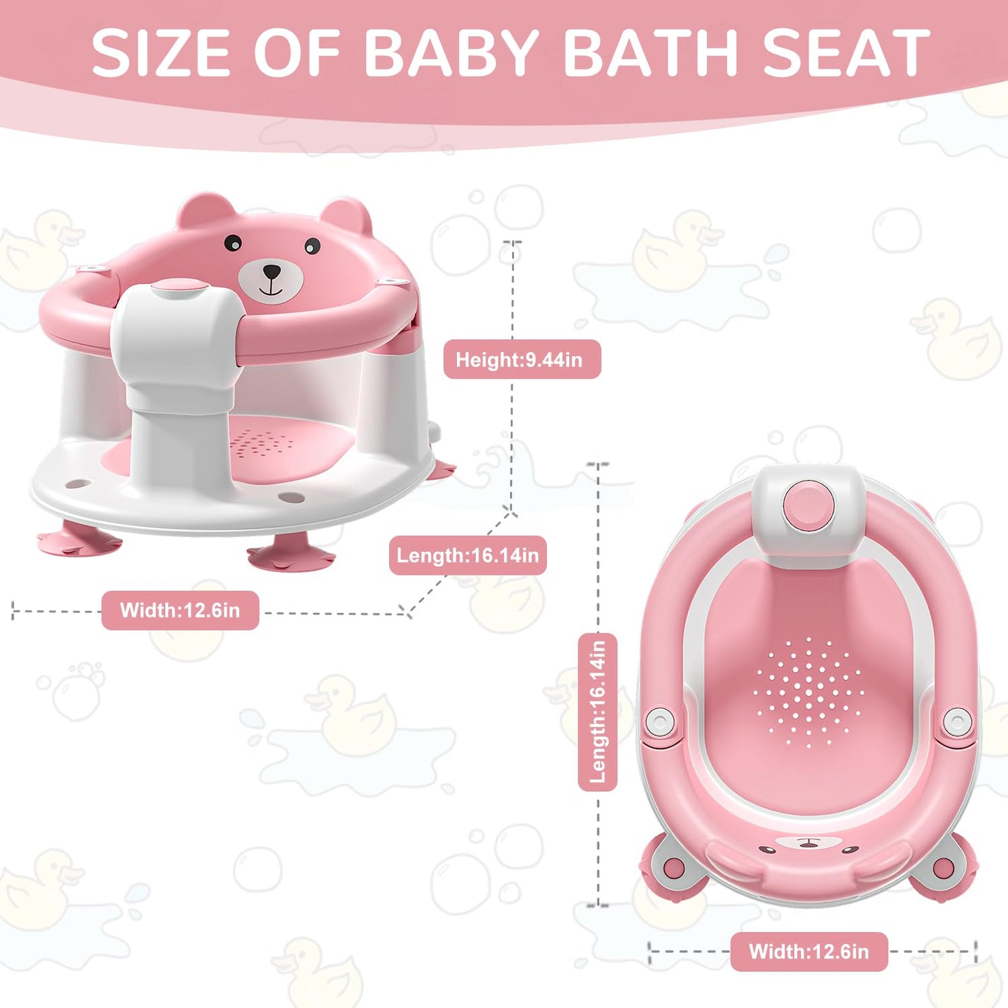 Baby Bath Seat for Babies 6 Months & up, Non-Slip Toddler Bath Seats for Babies Sitting Up, Safe Infant & Newborn Bathtub Chair with 4 Suction Cups & Soft Cushion for Shower,Pink