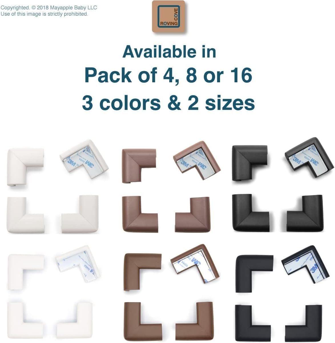 Roving Cove HeftyFit Corner Protector for Baby (4 Large Corners), Heavy-Duty Soft Rubber Foam Furniture Corner Bumper Guards, 3M Adhesive Pre-Taped, Onyx Black