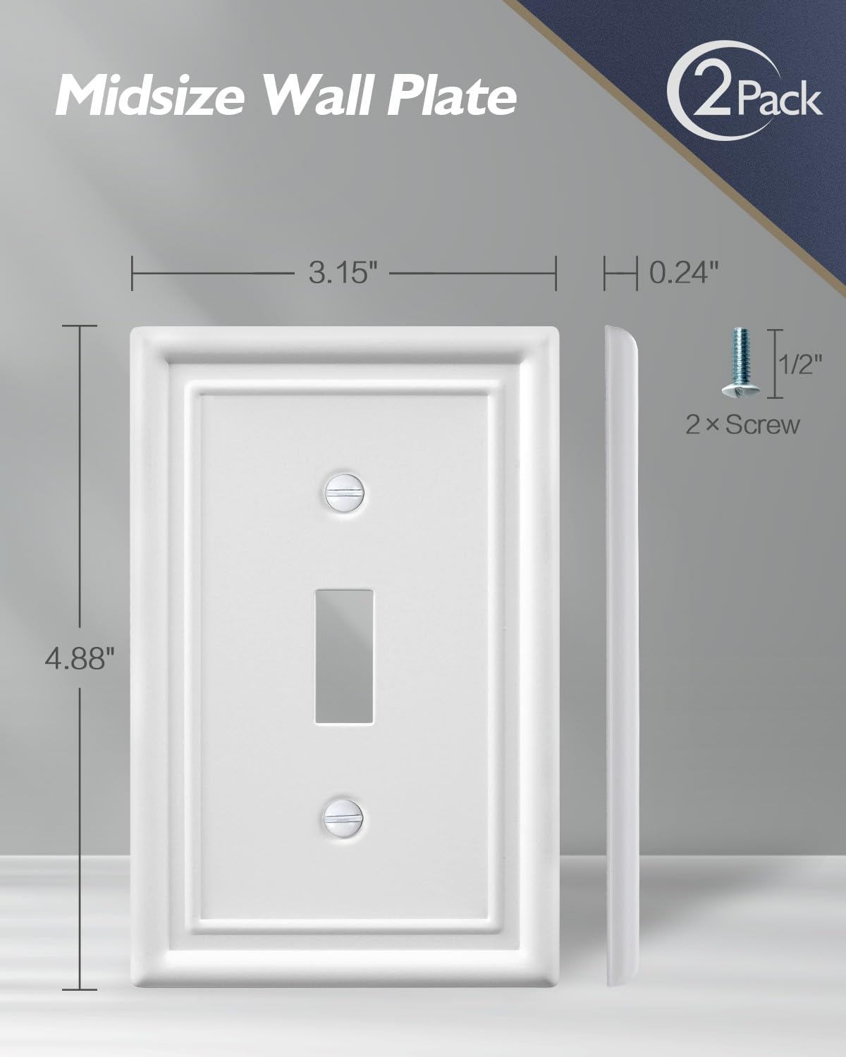 2-Pack Single Toggle Light Switch Cover Plate, Metal Switch Plate Covers, Off White Finish, 3.15''W*4.88''H, Midsize