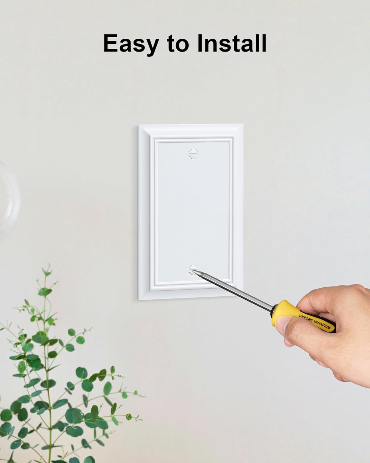 2-Pack Single Blank Wall Plate, Durable Natural Bamboo Fiber Wall Plate Cover,Pure White 1 Gang Wall Plate for Unused Outlets/Switches, Corrosion Resistant