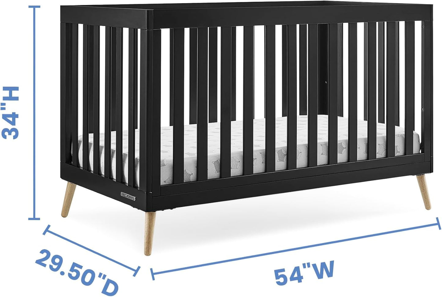 Delta Children Essex 4-in-1 Convertible Baby Crib, Ebony with Natural Legs