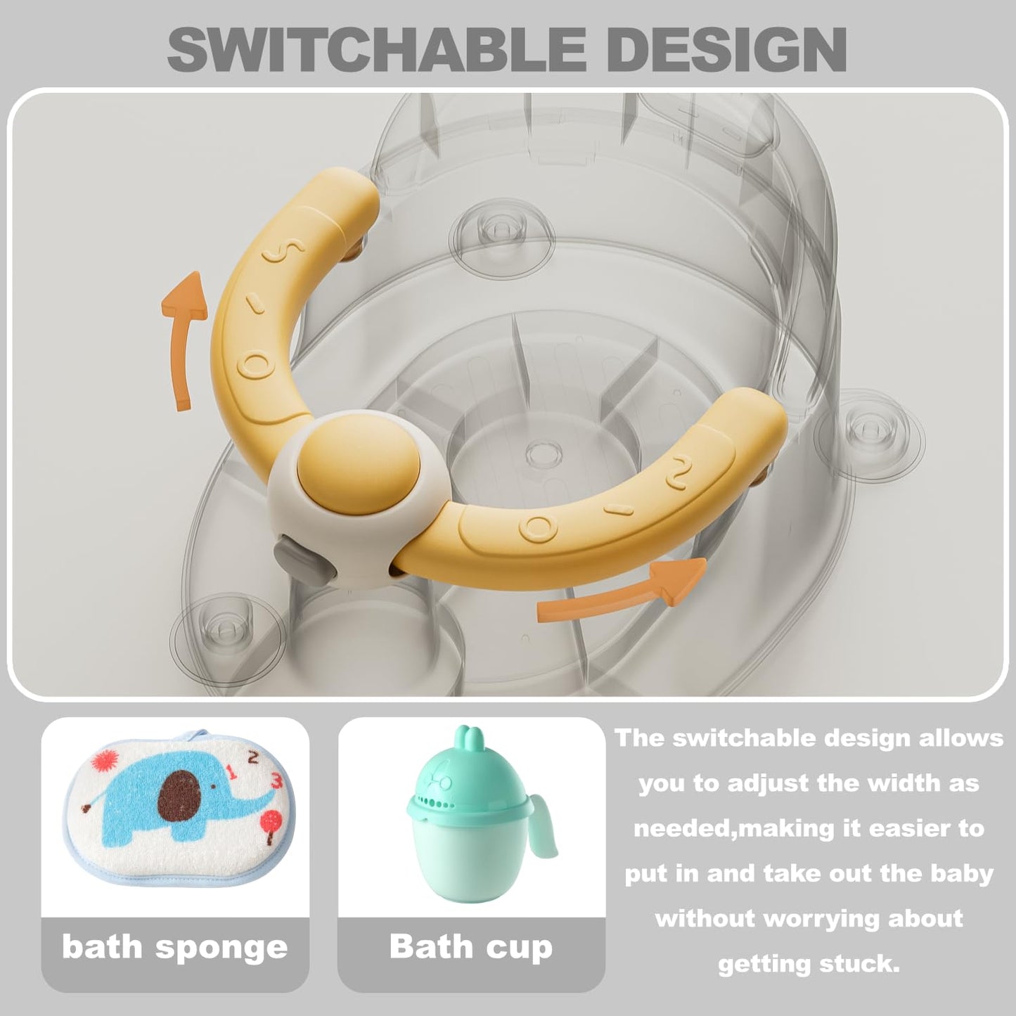 Baby Bath Seat 6 Months & up, Bath Seat for Baby, Infant Bath Seat with Suction Cups, Non-Slip, Detachable,Yellow
