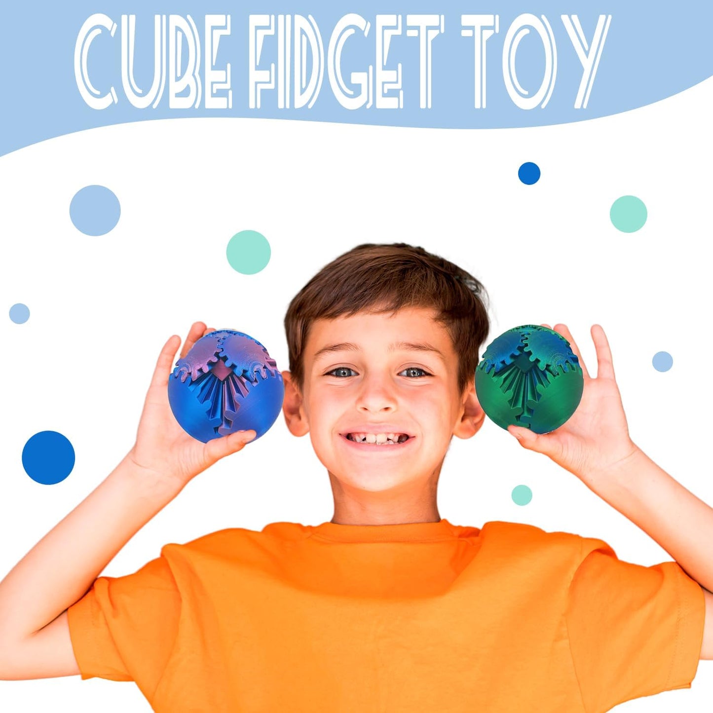 Gear Ball - GearSphere Fidget Toy, 2024 Gear Sphere Cube Puzzlefor Adults Kids Stress and Anxiety Relaxing,3D Printed Spin Ball or Cube Fidget Toy (Blue+Yellow)