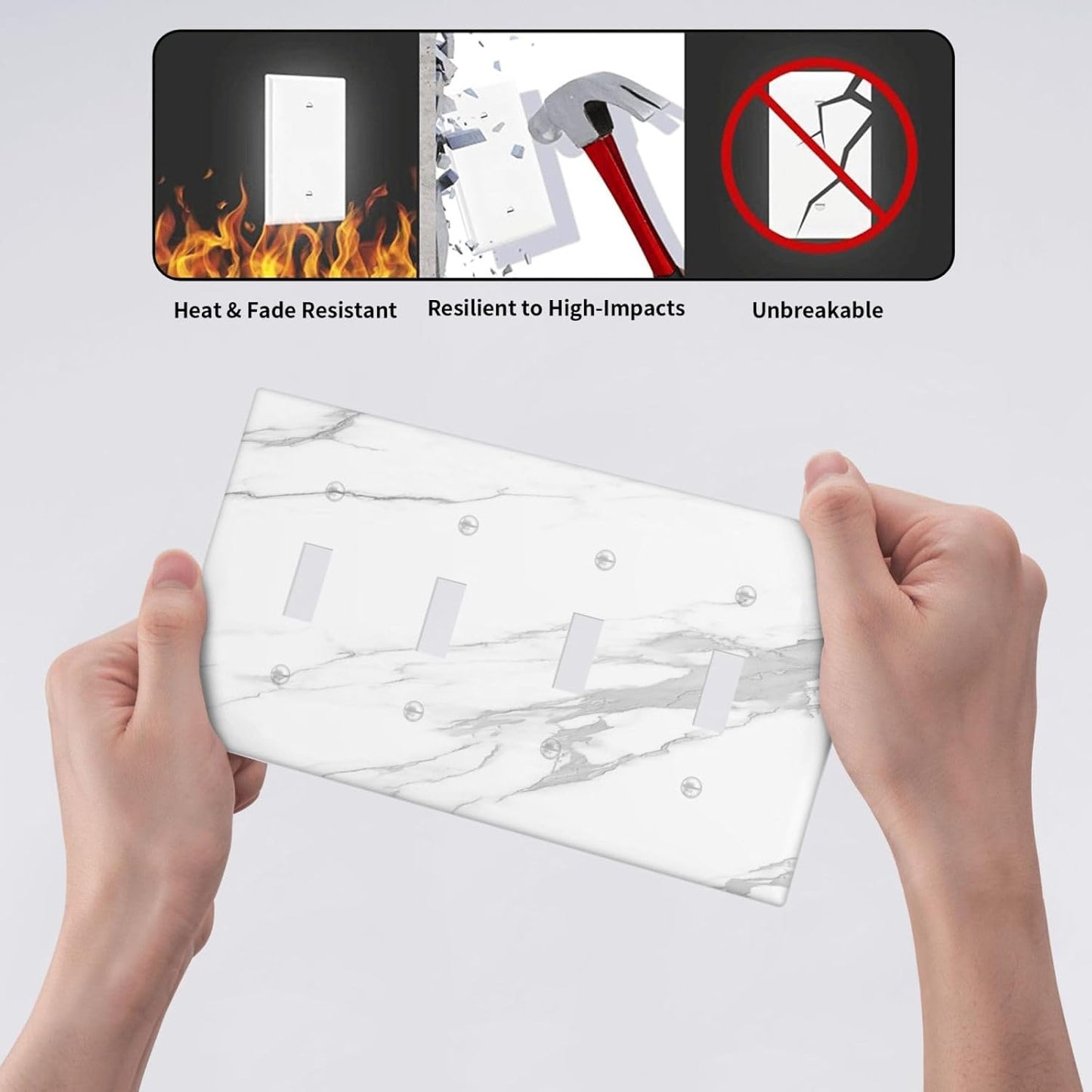 Light Switch Covers Modern White Gray Marble Quad Toggle Electrical Faceplate 4 Gang Wall Plate Decorative Switch Plates for living Room Bathroom Decor