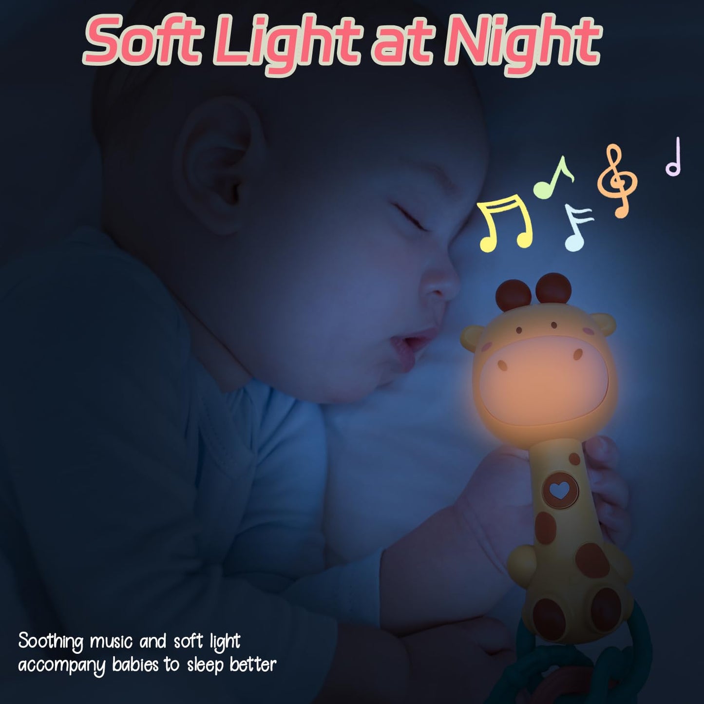 Baby Music Rattle, Teething Toys for Infants 6-12-18 Months Toddlers, Light-Up & Chew Sensory Toys for Baby Boy Girl Gifts (Giraffe)