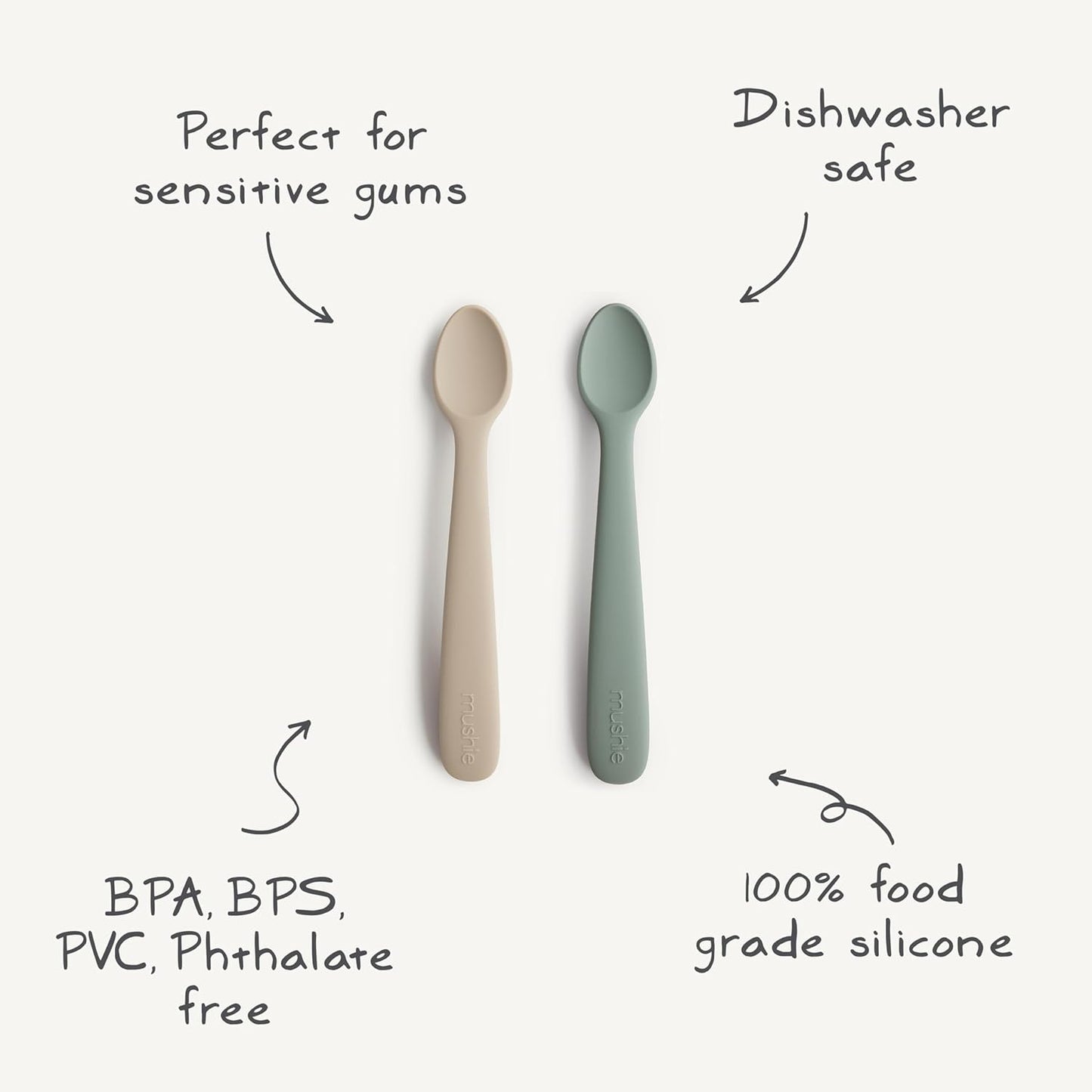 mushie Silicone Baby Feeding Spoons | 2 Pack (Tradewinds)