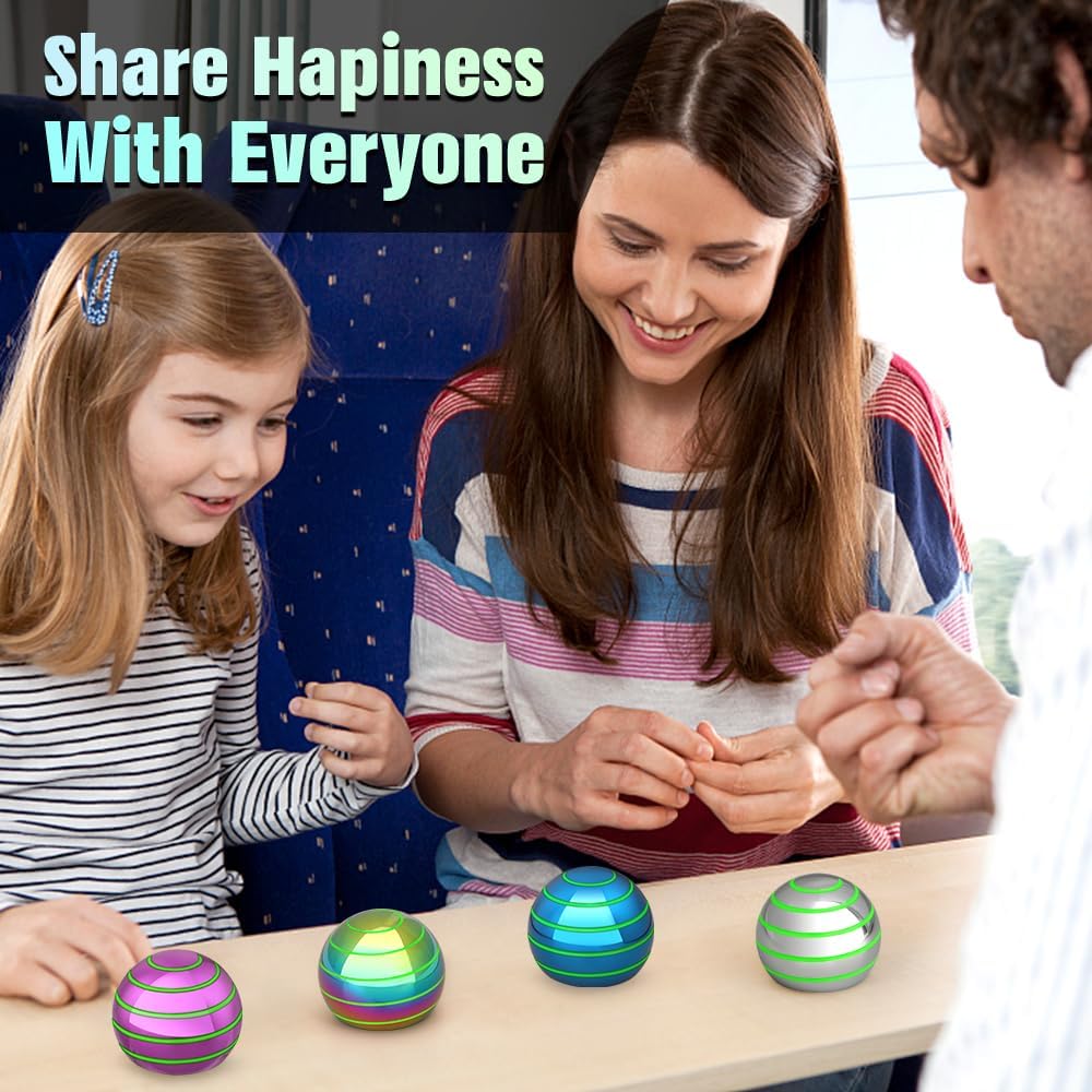 Luminous Desk Spinning Toys for Kids Adults, Metal Full Body Optical Illusion Fidget Spinner Kinetic Sterss Ball, Glow in The Dark Desktop Stress Relief Gifts for Office Classroom Boys Age 3-5 8-10