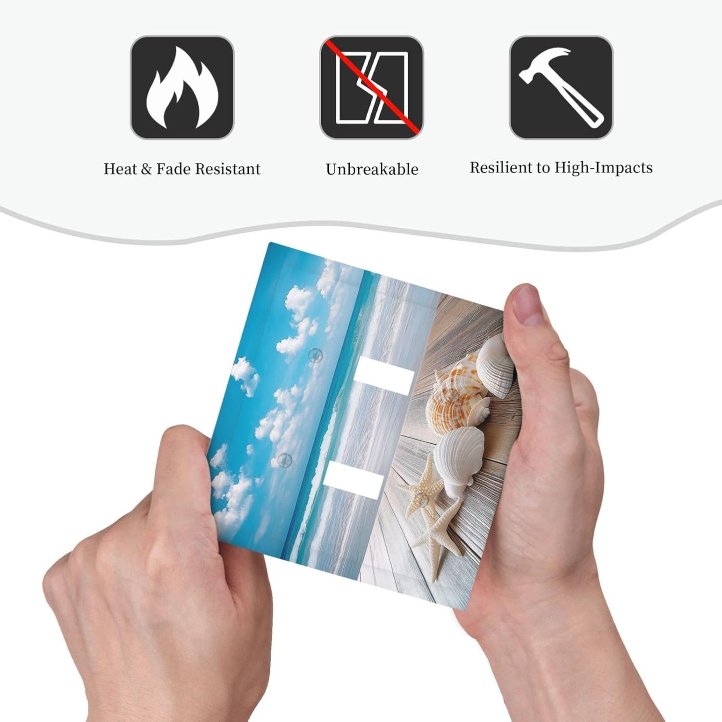 Decorative Switch Plates Beach Waves Brown Wood Starfish Shells 2 Gang Double Toggle Outlet Light Switch Cover Wall Plate Electrical Faceplate For Bathroom Living Room Decor