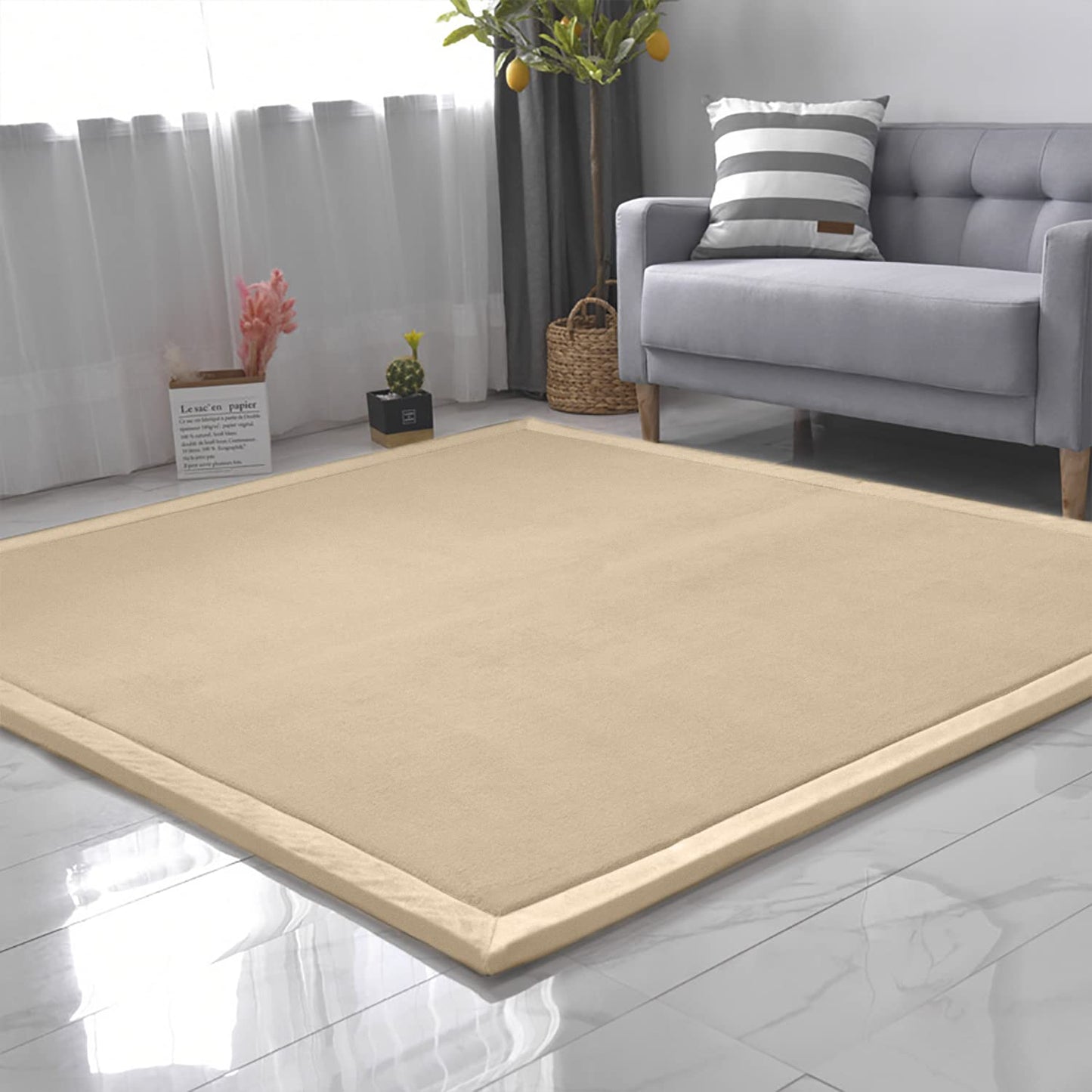 Loartee Coral Velvet Crawling Rugs & Play Mat (6.0'x 6'8", Brown) for Toddler Children & Yoga Exercise