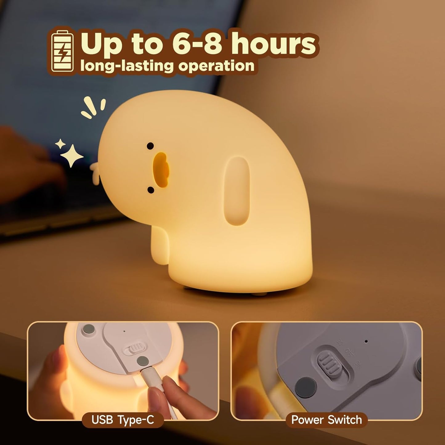 Cute Duck Lamp, Fun LED Squishy Animal Night Light - Chicken/Pig/Rabbit/Panda Options, Toddler Baby Nursery Touch Kawaii Light for Kids, Room/House Decor