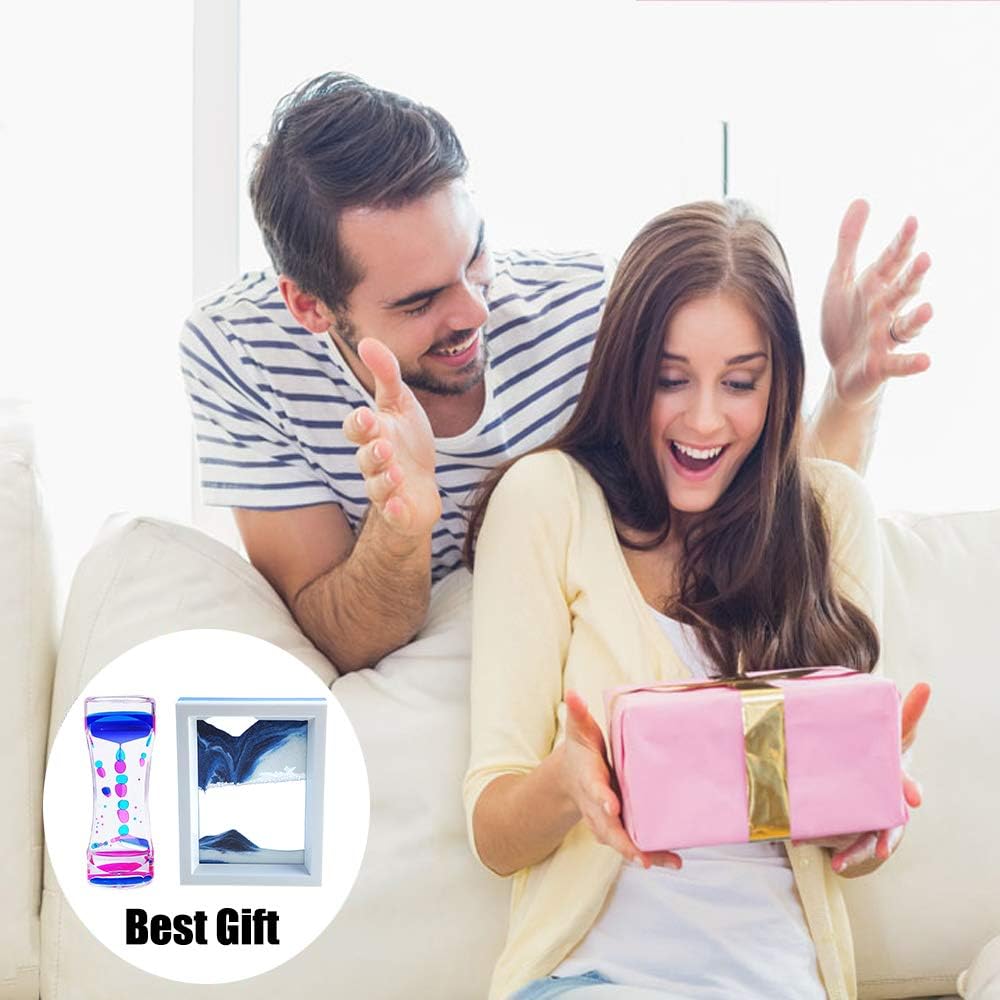 Liquid Motion Bubbler Timer and Moving Sand Art Picture 2 Pack Colorful Hourglass Liquid Bubbler Art Toys Activity Calm Relaxing Desk Toys Voted Best Gift!