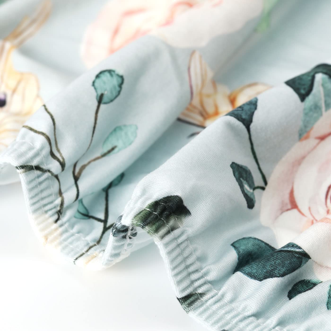 GRSSDER Stretchy Ultra Soft Jersey Knit Fitted Pack n Play Sheets Set 2 Pack, Portable/Mini Crib Sheets for Girls, Watercolor Flowers and Fruits