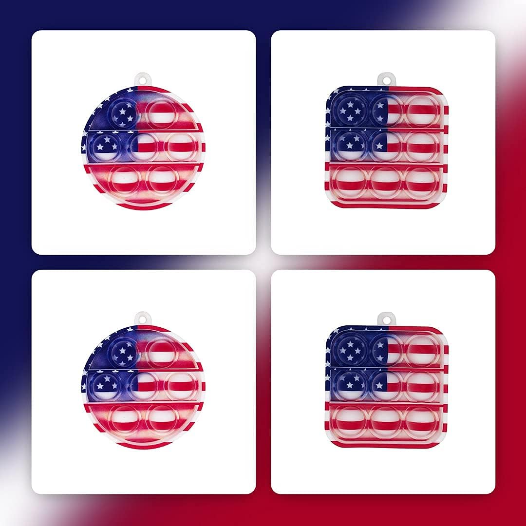 Pop It Fidget Necklace, Mini Fidget Toy Keychain, Simple Dimple Popper, Anxiety Relief Toys, Small Push Pop Bubble Sensory, Sensory Necklace Toys for Boys and Girls (American Flags)