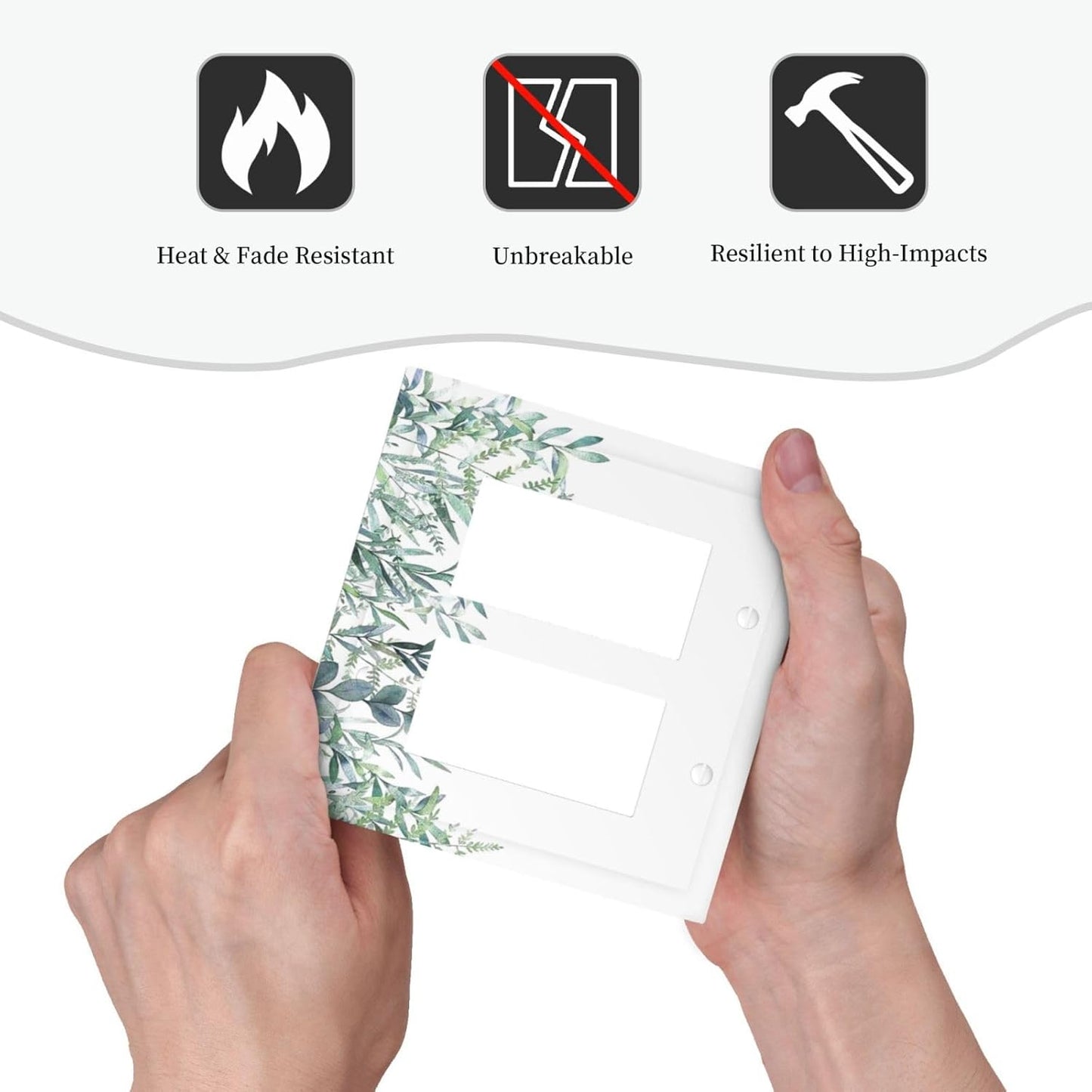 Eucalyptus Leaves Greenery Vine Flowers Simplicity Decorative Outlet Covers 2 Gang Double GFCI Rocker Electrical Wall Panels Light Switch Cover Plate for Bed Room Living Room Decor