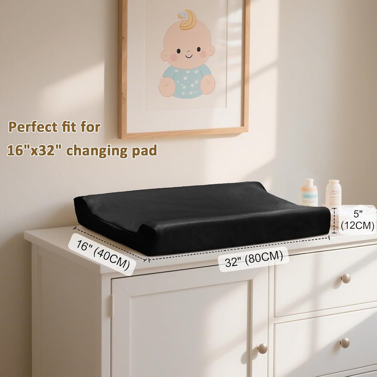 Owlowla Changing Pad Cover,Waterproof Changing Pad Covers-Soft Leather Diaper Changing Table Cover,Fits Standard Changing Pads for Baby Boy Girl(Black)