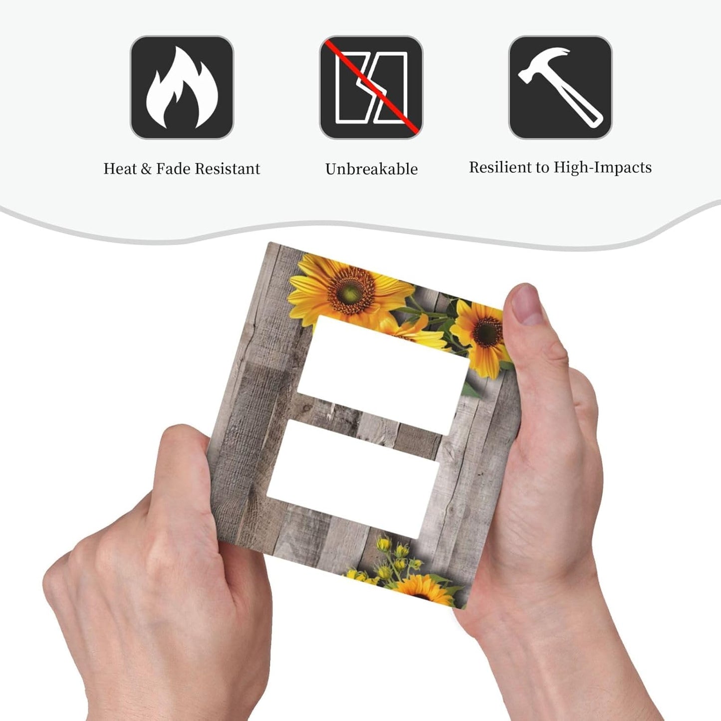 Sunflower Rustic Brown Gray Wood Decorative Outlet Covers 2 Gang Double GFCI Rocker Electrical Wall Panels Light Switch Cover Plate for Farmhouse Home Decor