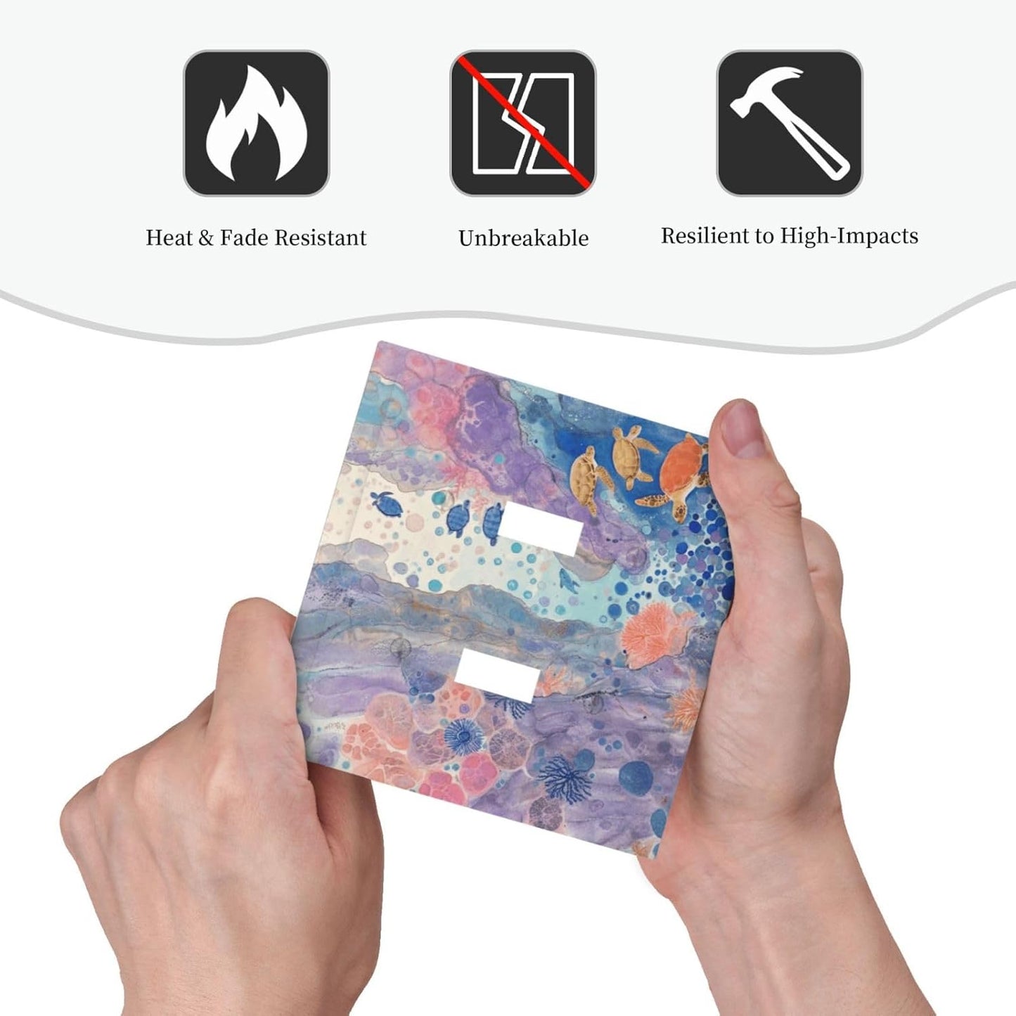 Turtle Coral Fish Watercolor Colorful Underwater World Decorative Switch Plates 2 Gang Double Toggle Outlet Light Switch Cover Wall Plate Electrical Faceplate for Kids Room Home Decor