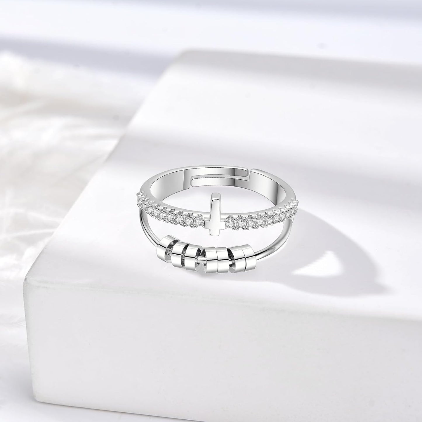 INFUSEU Funny Spinner Fidget Rings for Women Girls Anti Anxiety Stress Worry, Adjustable Size