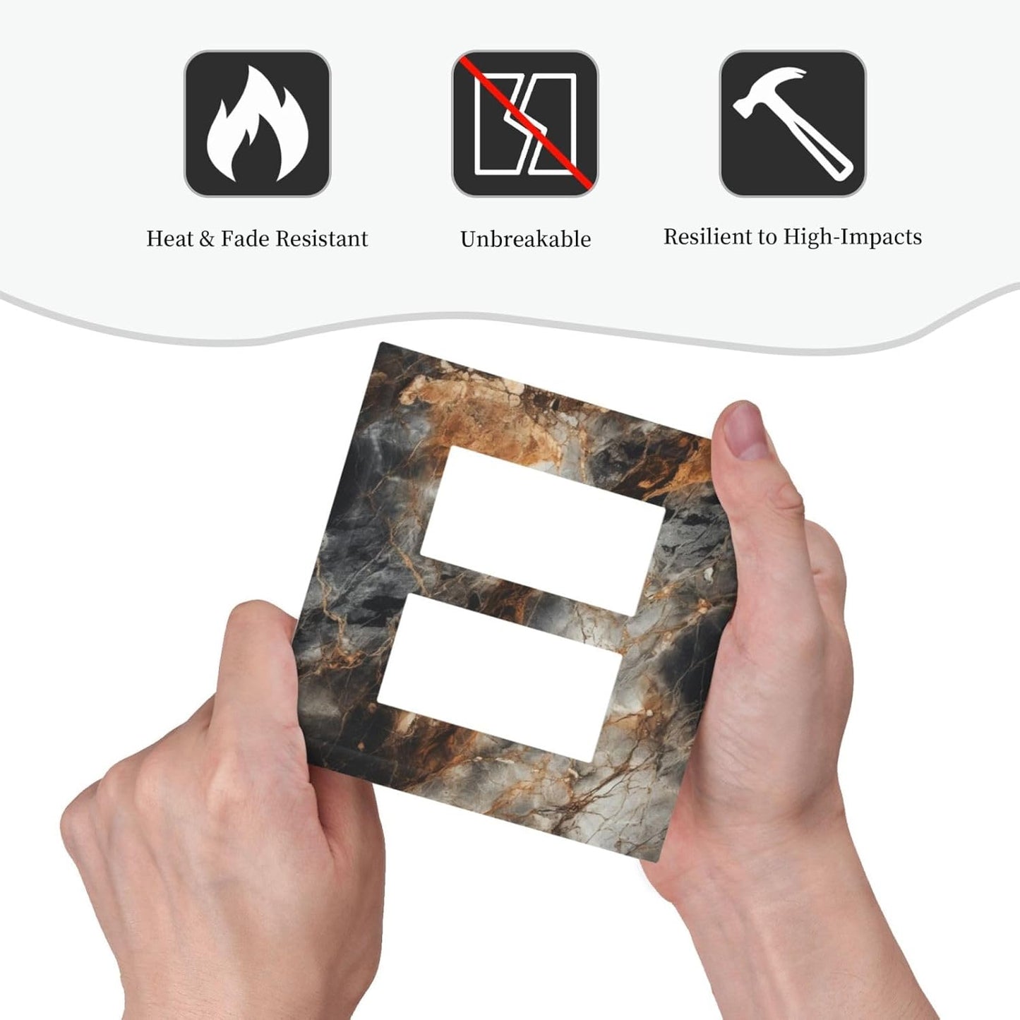 Brown Marble Granite Golden Lines Print Decorative Outlet Covers 2 Gang Double GFCI Rocker Electrical Wall Panels Light Switch Cover Plate for Bathroom Kitchen Decor