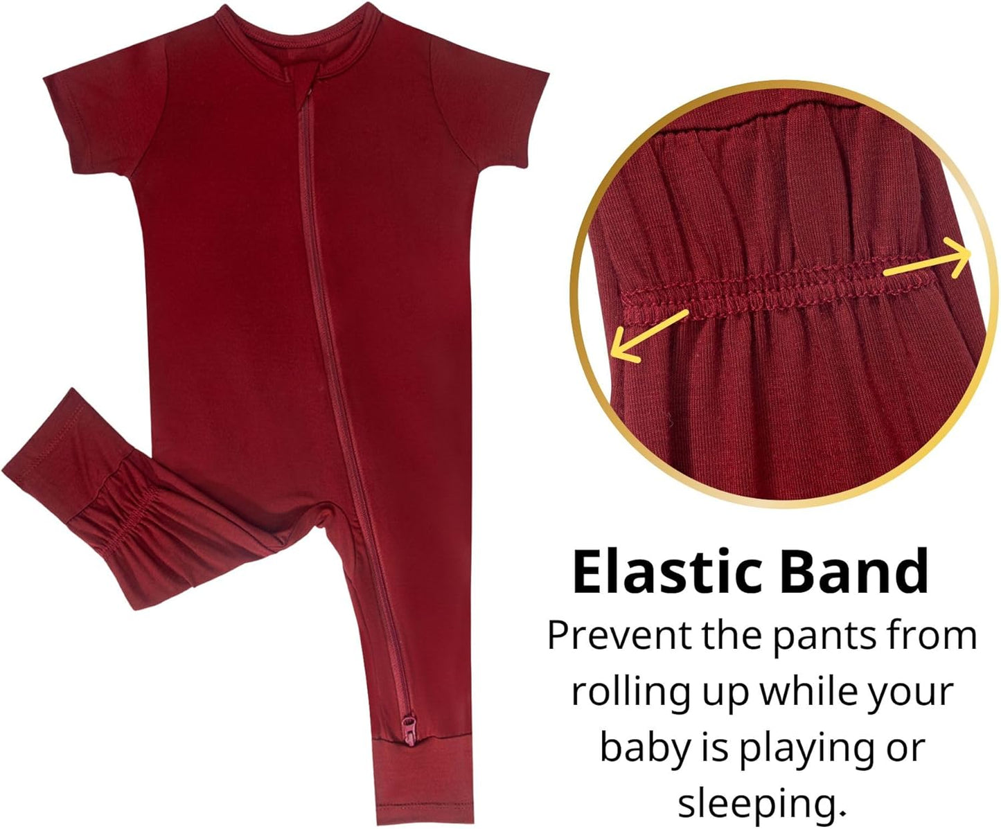 GUISBY Rayon Made from Bamboo Baby Pajamas, Summer Short Sleeve Footless Rompers, 2 Way Zipper Sleeper