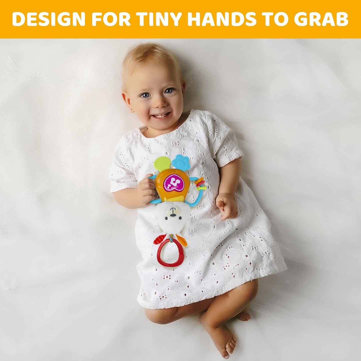 KiddoLab Bunny Teething & Rattle Musical Toy for Infants and Babies - Light-up, Sensory Chew & Interactive Toy for Infants - Baby Basket Stuffer for 3 Months and Up