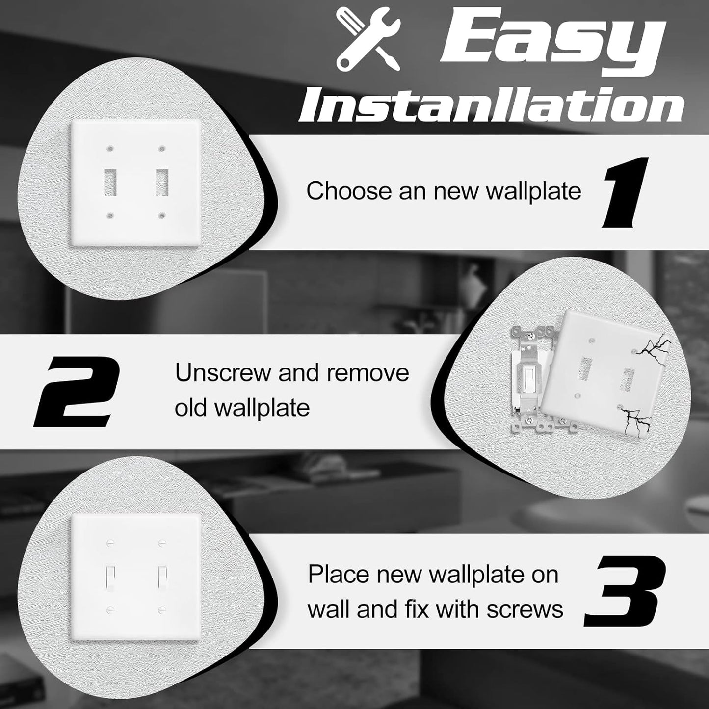 Decorator Wall Plate Double Toggle Light Switch Plate Outlet Cover,Unbreakable Polycarbonate Thermoplastic, White (4-Pack, Double Toggle-White)