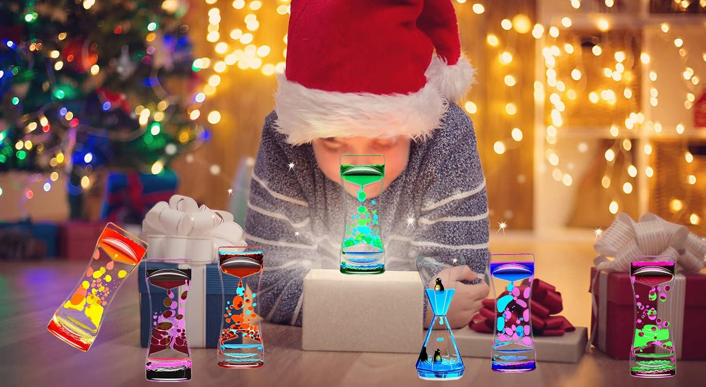 Liquid Motion Bubbler Timer Set of 1 for Sensory Toys, Drop Oil Water Fidget Liquid Timer for Autism Toys, Relaxing Activity, Home Office Desk Toys, Holiday Stocking Filler Gift Red Yellow