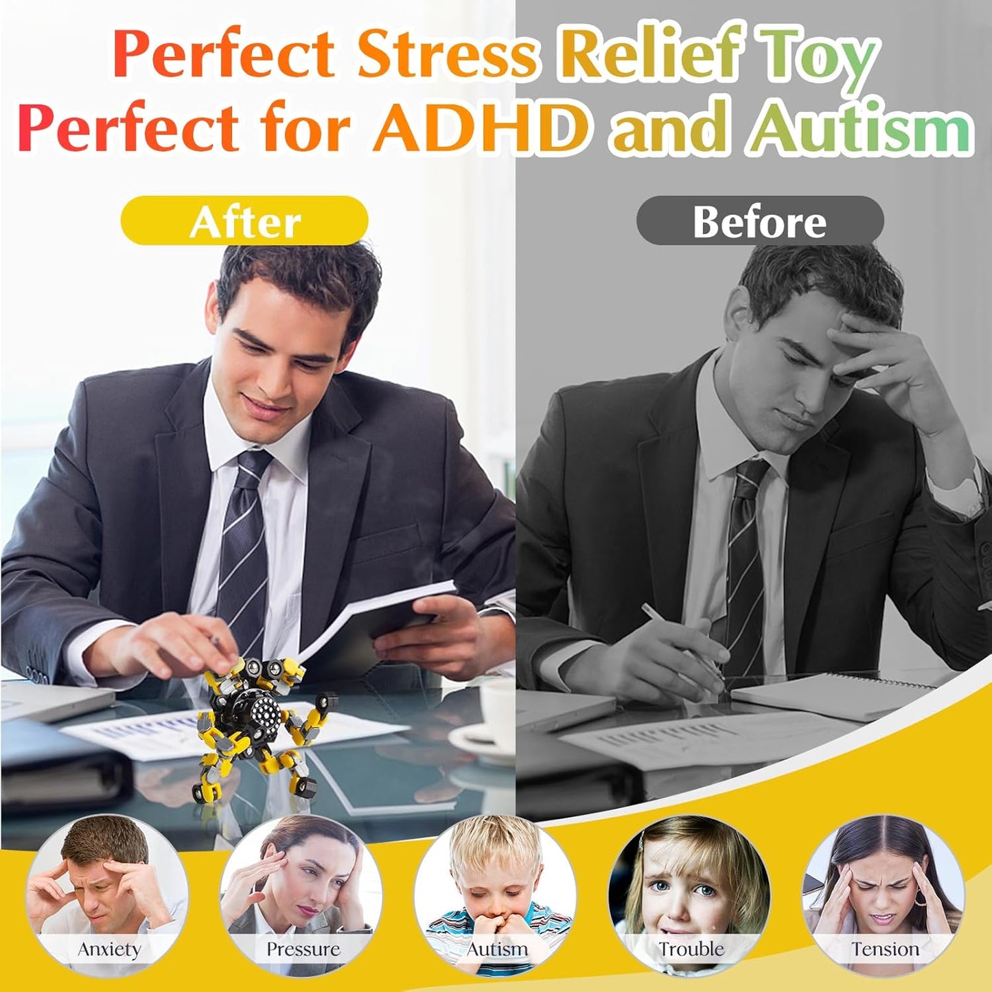 Transformable Fidget Spinners for Kids and Adults Stress Relief Sensory Toys for Boys and Girls Fingertip Gyros for ADHD Autism for Kids (Fidget Toys 48pc)