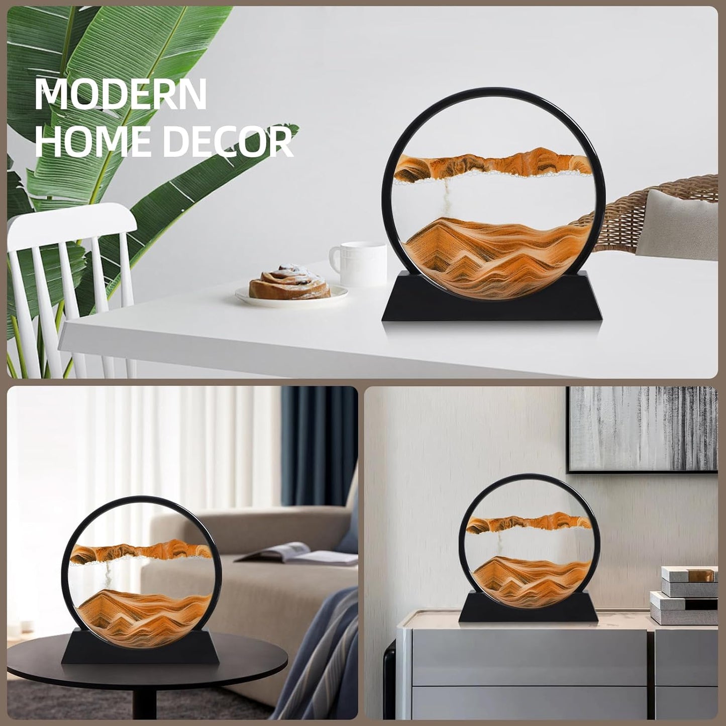 KPNUWN Moving Sand Art Liquid Motion, 3D Deep Sea Sandscape Color Quicksand Decor, Round Glass Moving Sand Art Picture Relaxing Desktop Home Office Work Decor (12 inch-Orange)