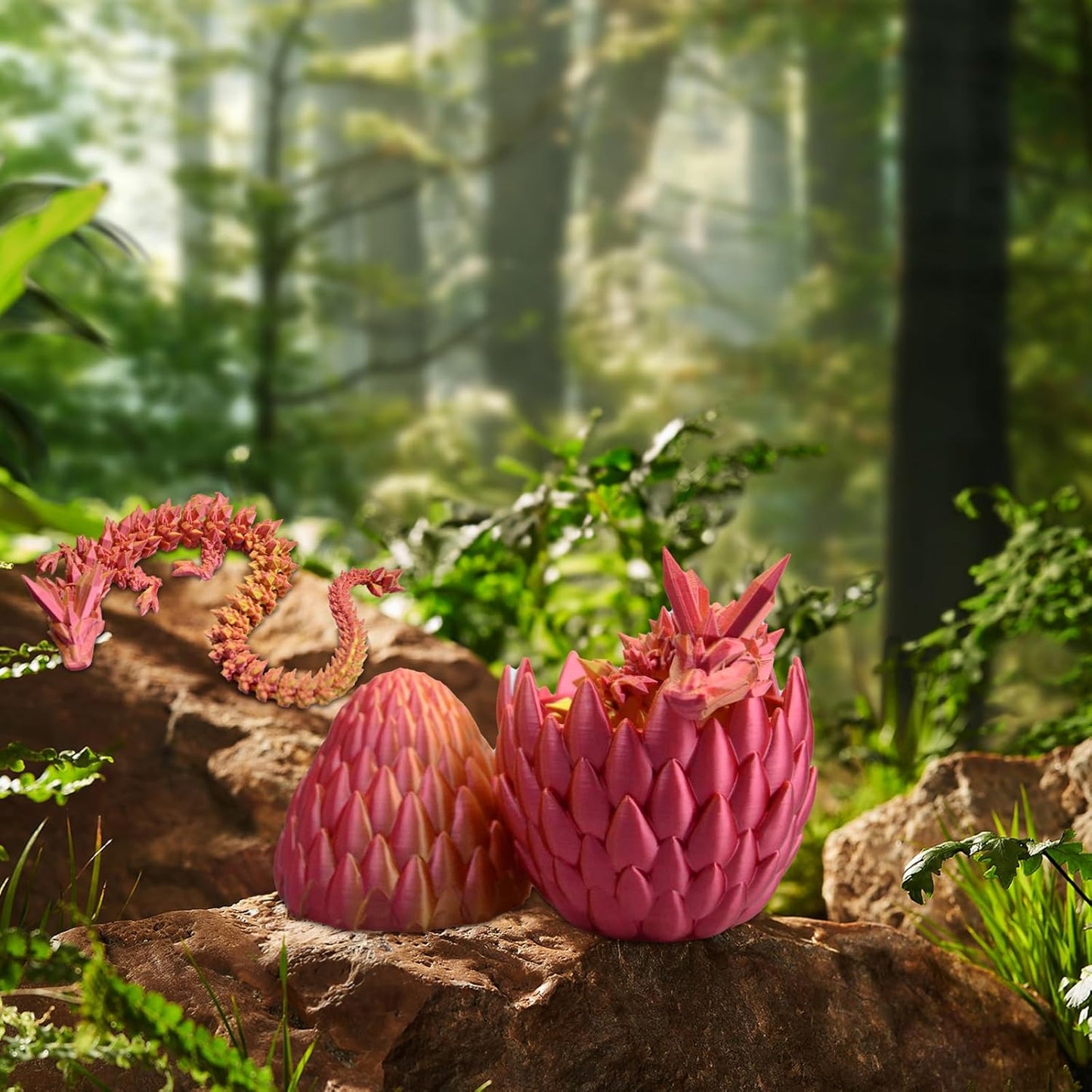 3D Printed Dragon Eggs with Dragon Inside Mystery Dragon Egg 3D Printed Articulated Dragon Articulated Dragon with Dragon Egg, Flexible Joints Home Decor Executive Desk Toys (Red & Gold)