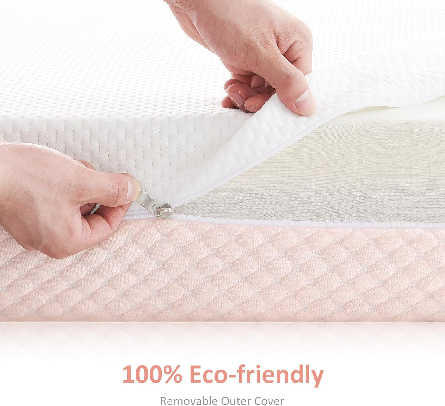 Crib Mattress, Dual Sided Comfort Memory Foam Toddler Bed Mattress, Triple-Layer Breathable Premium Baby Mattress for Infant and Toddler w/Removable Outer Cover - White&Pink