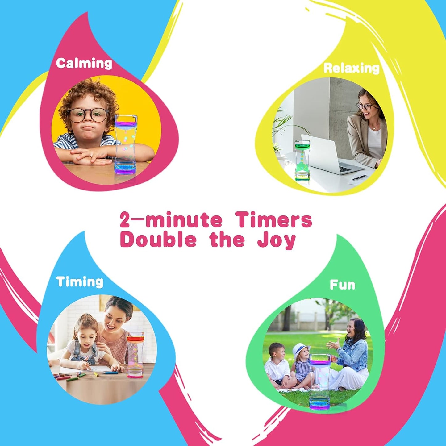 Liquid Motion Bubbler Timer, Colorful Liquid Hourglass Sensory Toys with Floating Droplets for Calming, Relaxing and Fun2 Pack Sensory Toys for Kids and Adults