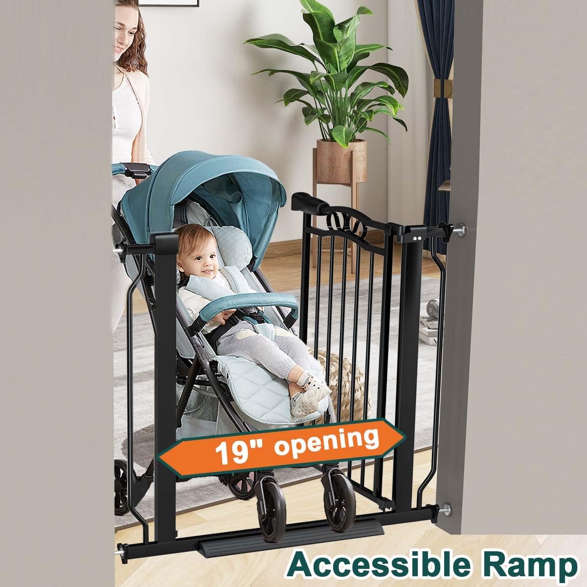 Fairy Baby 53.1"-62.5" Extra Wide Baby Gates for Stairs & Doorways, Long Baby Safety Child Toddler Gate Pressure Mounted No Drill, Metal Auto Close Large Pet Dog Gate Walk Thru Indoor Outdoor, Black