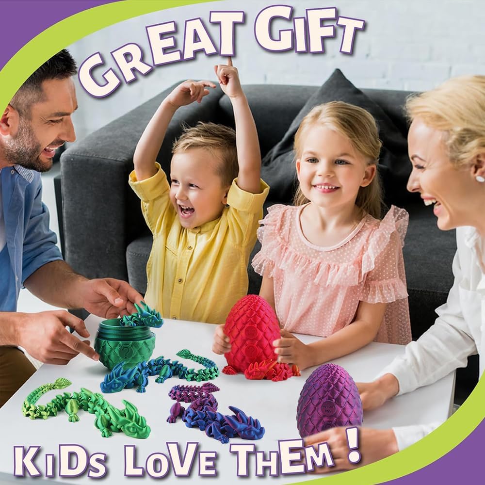 STONESTAR 3D Printed Dragon Fidget Toys, 12" Full Articulated Dragon in Mystery Egg, Home Office Decor Executive Desk Toys Xmas/Easter Gift for Dragon Lovers (Laser Red)