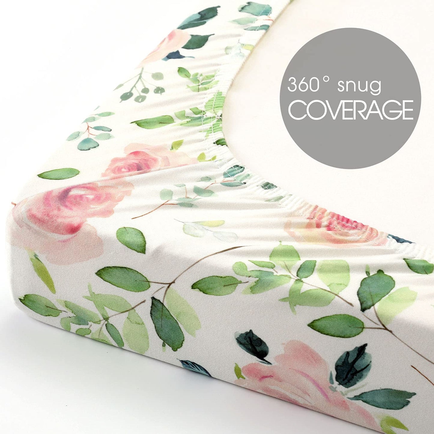 GRSSDER Stretchy Ultra Soft Jersey Knit Fitted Pack n Play Sheets Set 2 Pack, Portable/Mini Crib Sheets, Snug and Safe Playards Sheet for Baby, Pink Rose Stylish Print