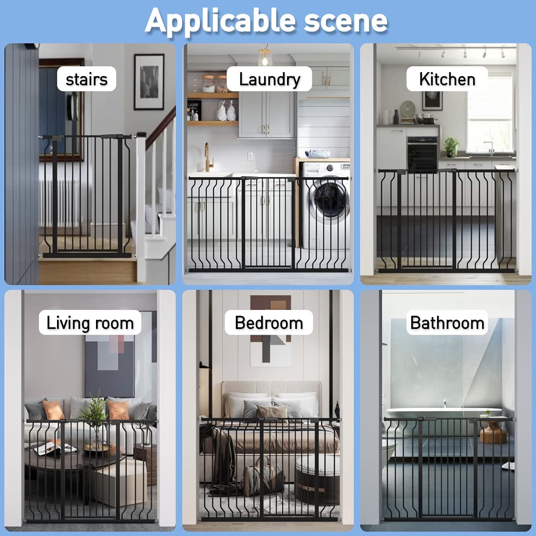 WAOWAO Extra Tall 40.55" Baby Gate 29.53"-32.68" Wide Pressure Mounted Walk Through Swing Auto Close Safety Black Metal Toddler Child Dog Pet for Indoor Stairs,Doorways,Kitchen