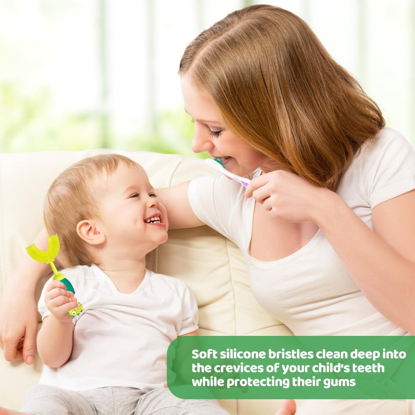 U-Shaped Toothbrush for Kids Ages 2-7, Soft Food-Grade Silicone for Sensitive Gums, 360° Teeth Cleaning Design,Training & Travel-Friendly Toddlers' Toothbrush (Yellow)