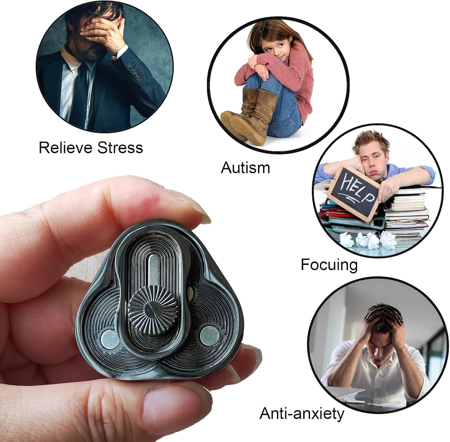 Metal Fidget Slider,Triangle Rotation Metal Fidget Toys, Clover Shape EDC Adult Toys ,Fidget Toys Adults for Stress and Anxiety Relief,ADHD Fidget Toys Adults Suitable for Office (Black Gold)