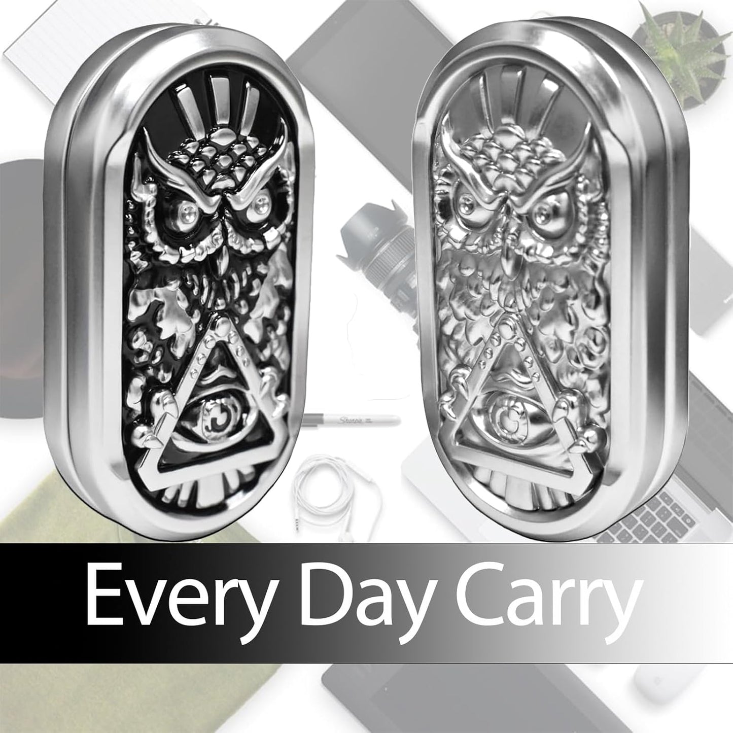 Fidget Slider, Metal Magnetic Fidget Toys Adults, Owl Push Card,Desk Toys Gift for Stress Relief (Silver Base)